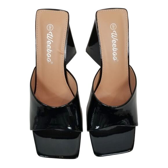 Weeboo Women's Black Faux Patent Leather Triangle Block Heel Slide Heels Size 9 - Picture 2 of 7